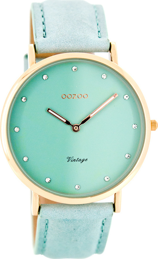 OOZOO Timepieces Vintage Crystals Rose Gold Turquoise Leather Strap C7773