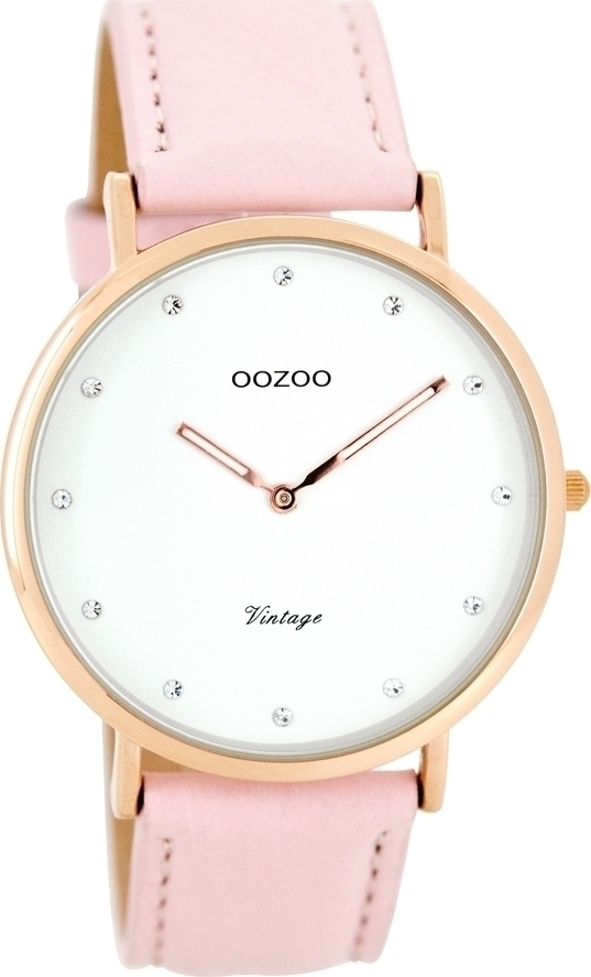 OOZOO Timepieces Vintage Crystals Rose Gold Pink Leather Strap C7775