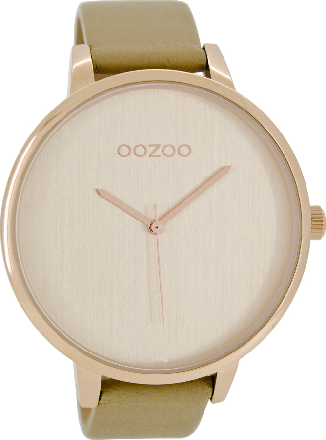 OOZOO Timepieces XXL Rose Gold Beige Leather Strap C8385