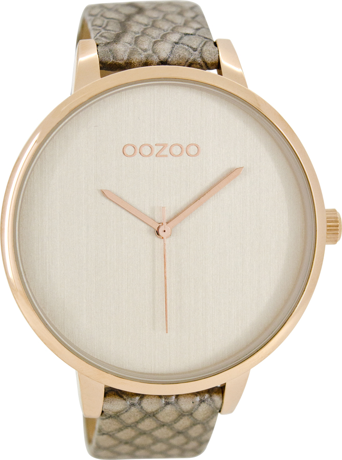 OOZOO Timepieces XXL Rose Gold Beige Leather Strap C8387