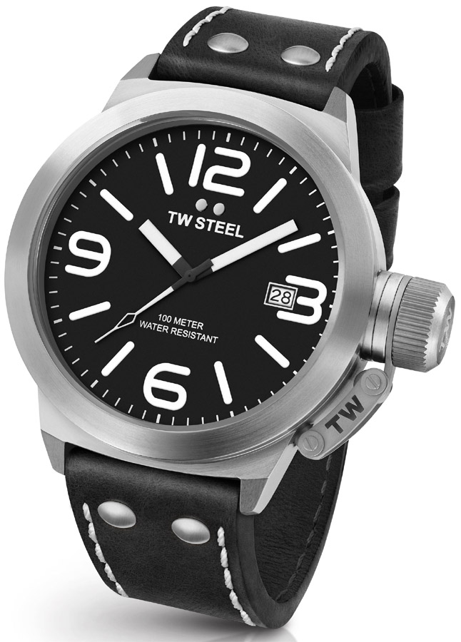 TW STEEL Canteen Style Collection Black Leather Strap CS1