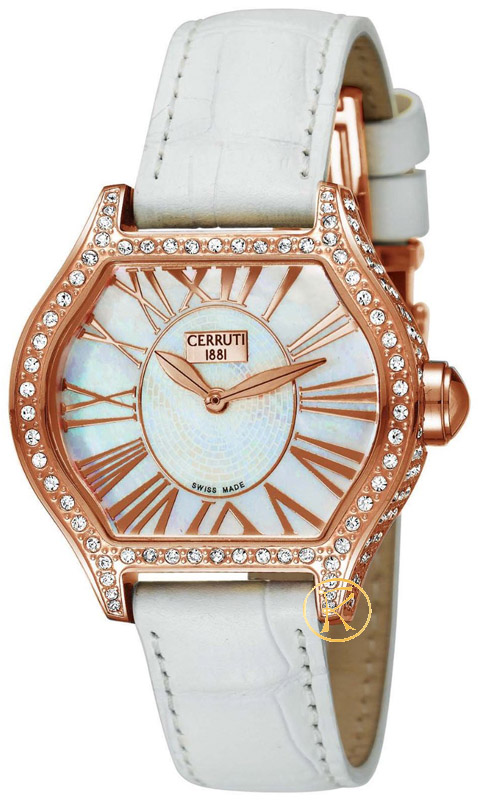 Cerruti Lady Crystal Rosegold Case White Dial and Leather strap CT101072S01