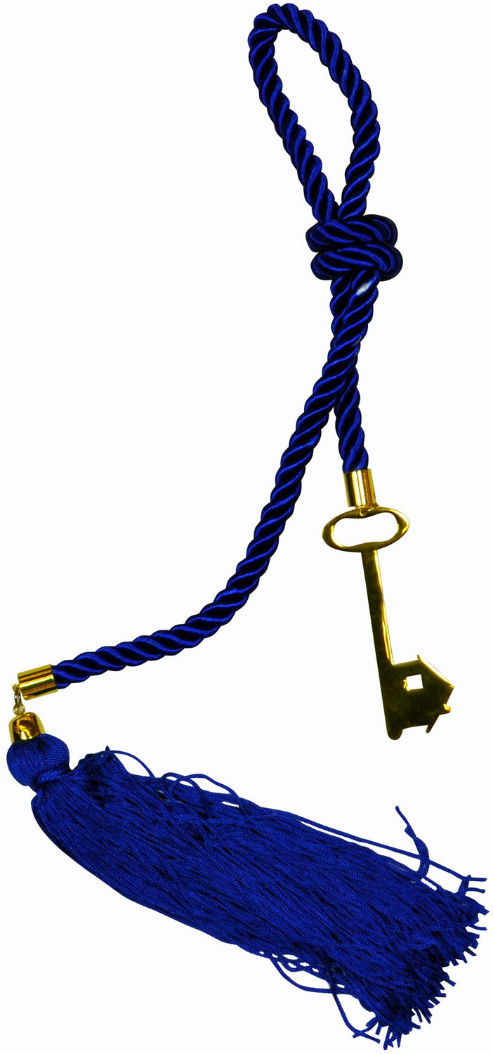 Γούρι μεταλλικό κλειδί  επιχρυσωμένο με μπλέ κορδόνι και φούντα code0153