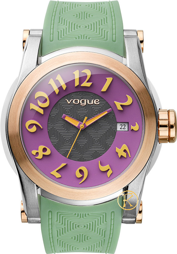 VOGUE Joy Two Tone Rose Gold Plated Green Rubber Strap 17302.1