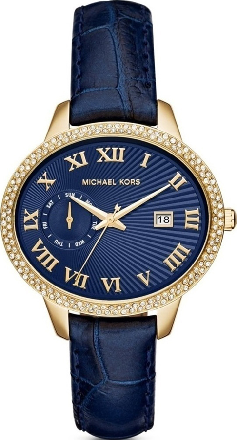 MICHAEL KORS Whitley Crystals Gold Blue Leather Strap MK2429
