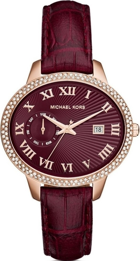 MICHAEL KORS Whitley Crystals Rose Gold Bordeuax Leather Strap MK2430