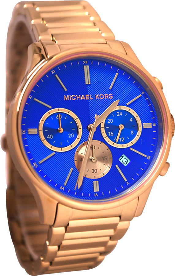 Michael Kors Chronograph Blue Dial Rose Gold-tone Mens Watch MK5911