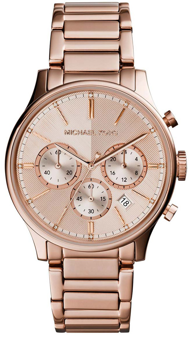 Michael Kors Bailey Rose Gold Plated Chronograph Stainless Steel Bracelet Ladies Watch MK5987