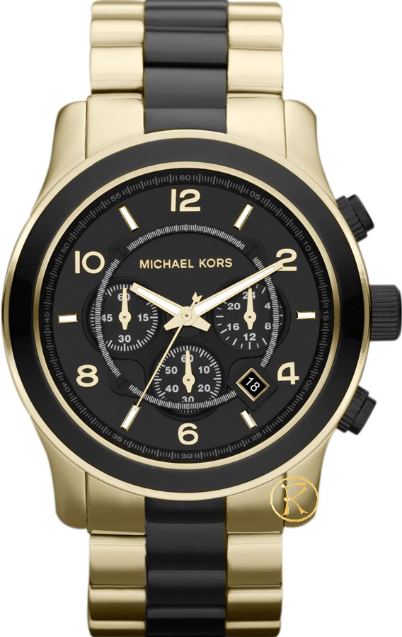 Michael Kors Runway Chronograph Black Dial Gold Tone Mens Watch MK8265