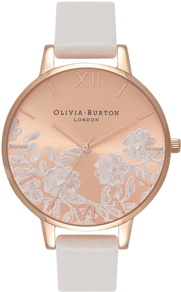 Olivia Burton Lace Detail Rose Gold White Leather Strap OB16MV53
