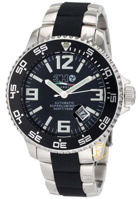 3H ITALIA Men's Oceandiver Stainless Steel Automatic Jumbo Dial Interchangeable Band Watch ODS1N