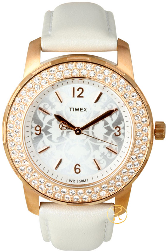 TIMEX Crystals Gold White Leather T2N151