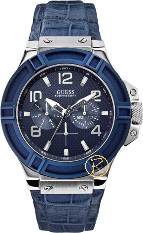 Guess Multifunction Blue Leather Strap W0040G7