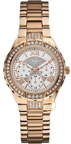 GUESS Crystals Multifunction Rοse Gold Stainless Steel Bracelet W0111L3