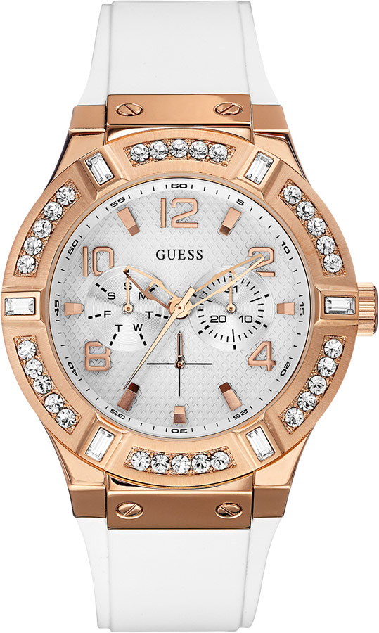 Guess Ladies Multifunction Rose Gold Stainless Steel Rubber Strap W0614L1