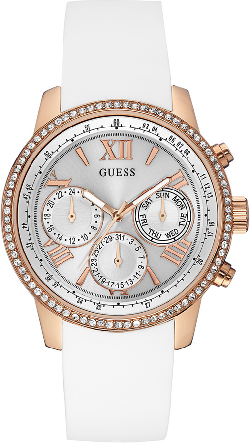 GUESS Multifunction Crystals White Rubber Strap W0616L1