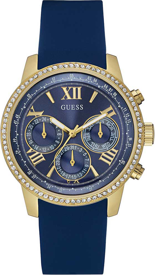 GUESS Multifunction Crystals Blue Rubber Strap W0616L2