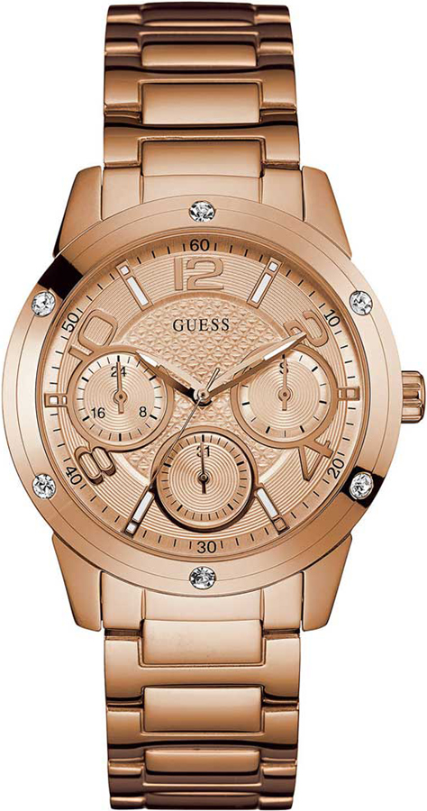 GUESS Crystals Multifunction Rose Gold Stainless Steel Bracelet W0778L3