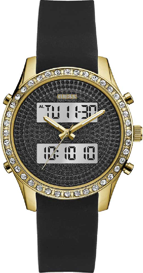 GUESS Digital Crystals Gold Black Rubber Chronograph W0818L2