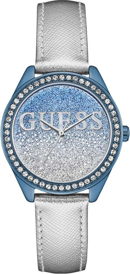 GUESS Crystals White Leather Strap W0823L8