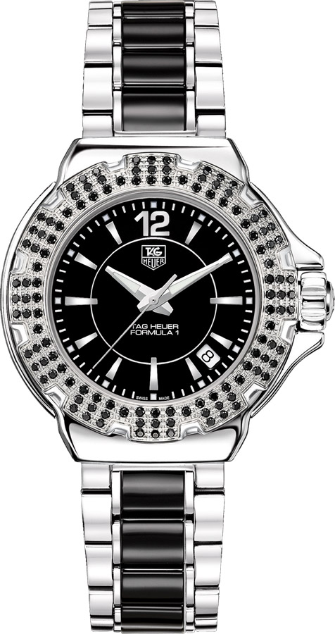 Tag Heuer F1 Black Dial Steel and Ceramic Black Diamond Bezel Ladies Watch WAH1216.BA0859