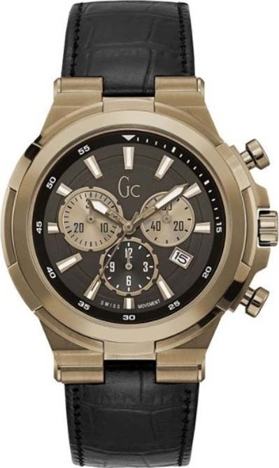 GUESS Collection Gold Black Leather Chronograph Y23012G2