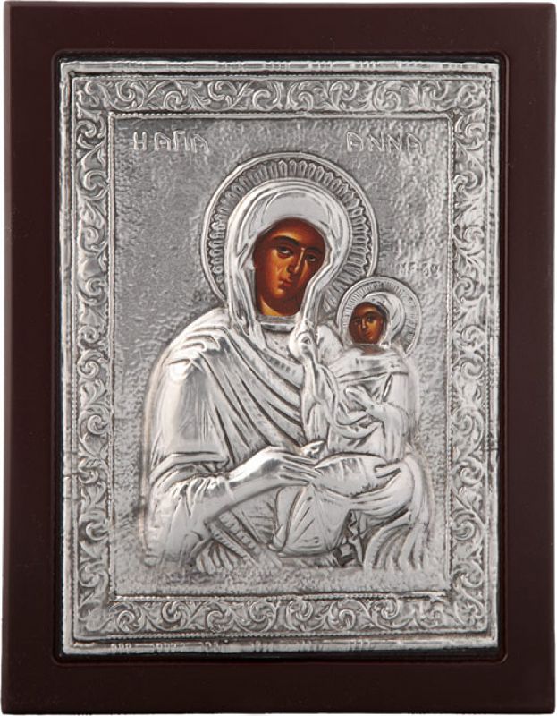 Εικόνα "Άγία Άννα" σε μαύρο ξύλο με επικάλυψη από φύλλο ασήμι 925 ΚΩΔ. 106 30x40εκ.