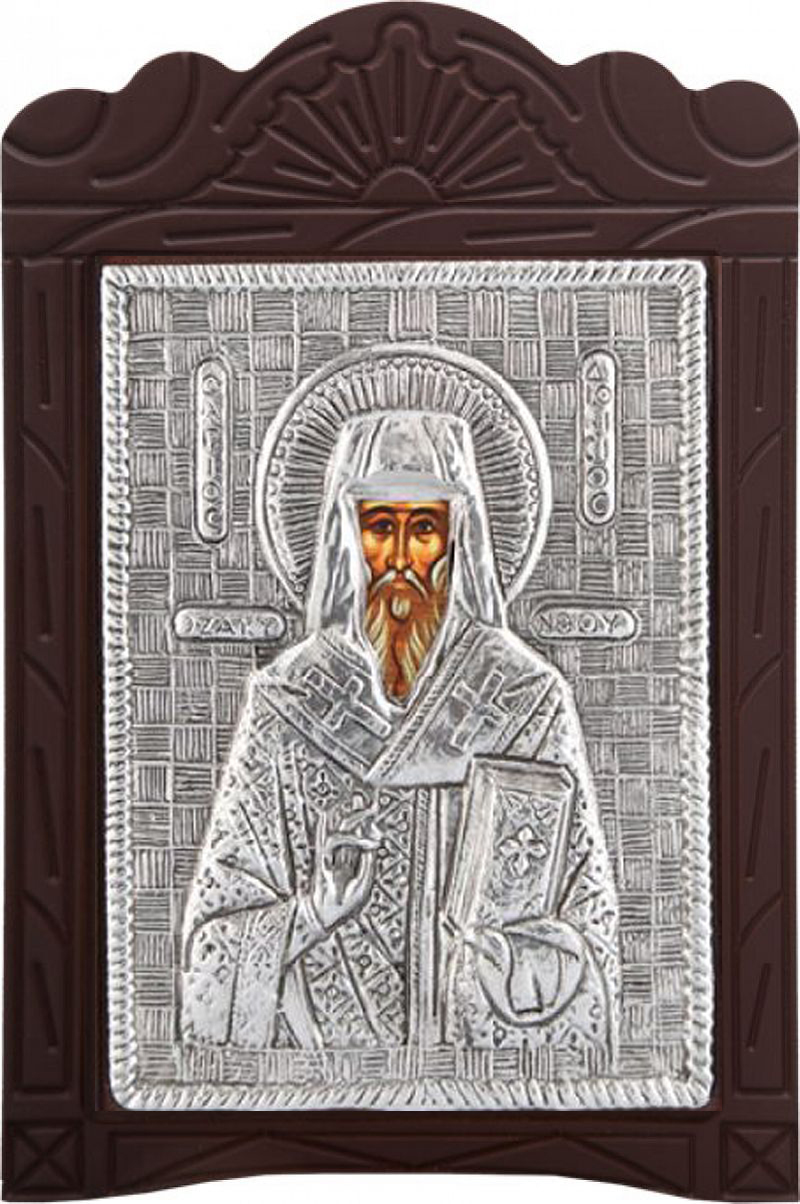 Ξυλόγλυπτο "Άγιος Διονύσιος" με επικάλυψη από φύλλο ασήμι 925 και ΚΩΔ. 204 19x29