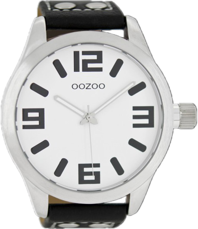 OOZOO Large Τimepieces Black Leather Strap C1003