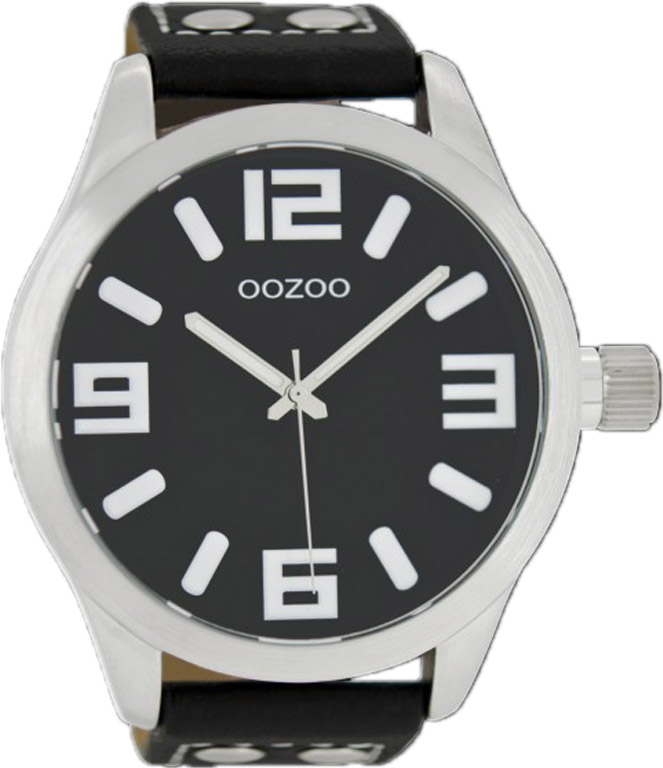 OOZOO Large Τimepieces Black Leather Strap C1004
