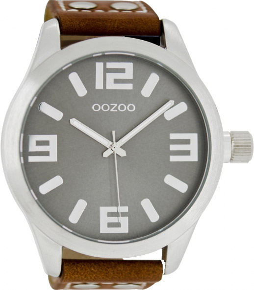 OOZOO Large Τimepieces Brown Leather Strap C1013