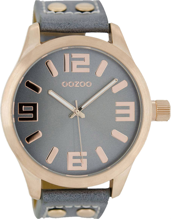 OOZOO Small Rose Gold Timepieces Grey Leather Strap C1154