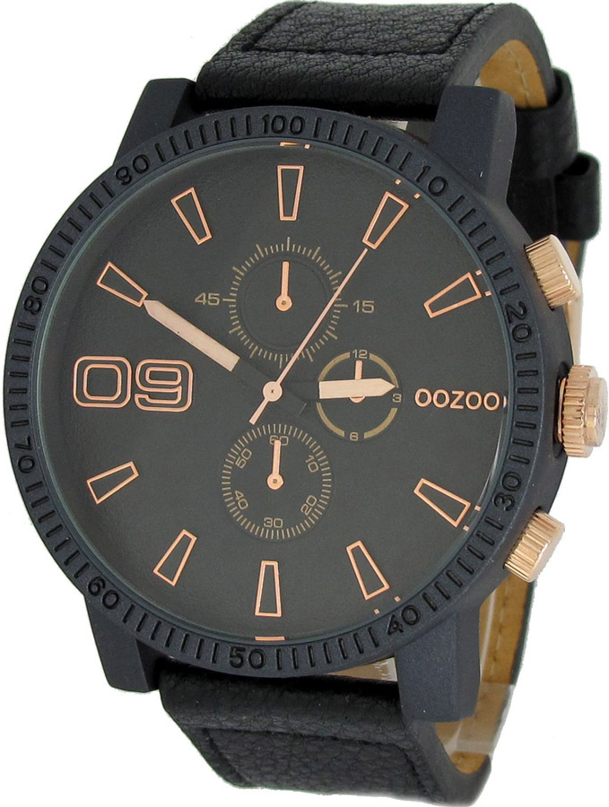 OOZOO XXL Timepieces Black Leather Strap C6484