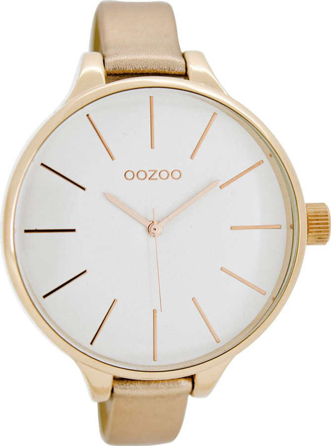 Oozoo XL Timepieces Slim Beige Leather Strap C6842