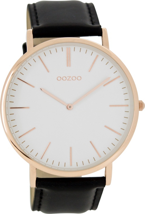 OOZOO Τimepieces Vintage Rose Gold Black Leather Strap C6926
