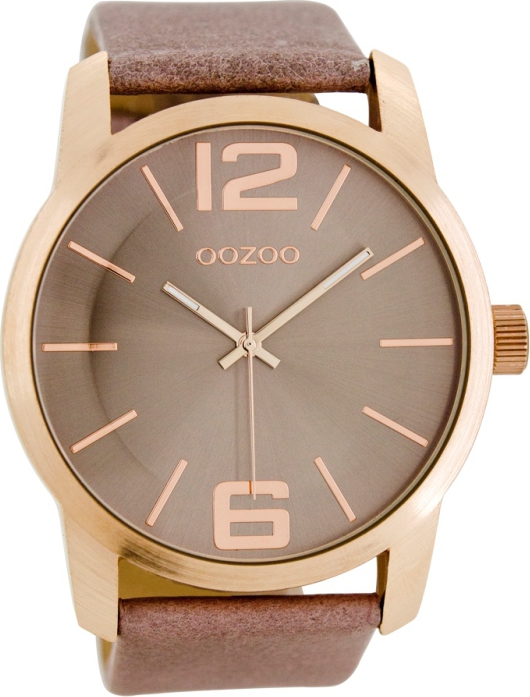 Oozoo Timepieces Xxl Rose Gold Brown Leather Strap C7016