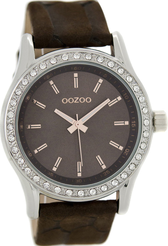 Oozoo Timepieces Crystals Brown Leather Strap C7133