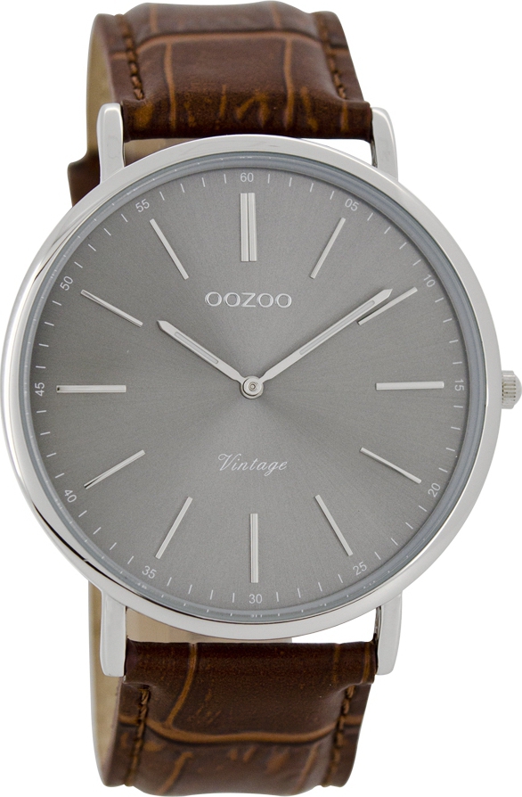 Oozoo Timepieces Vintage Ultra Slim Brown Leather Strap C7308