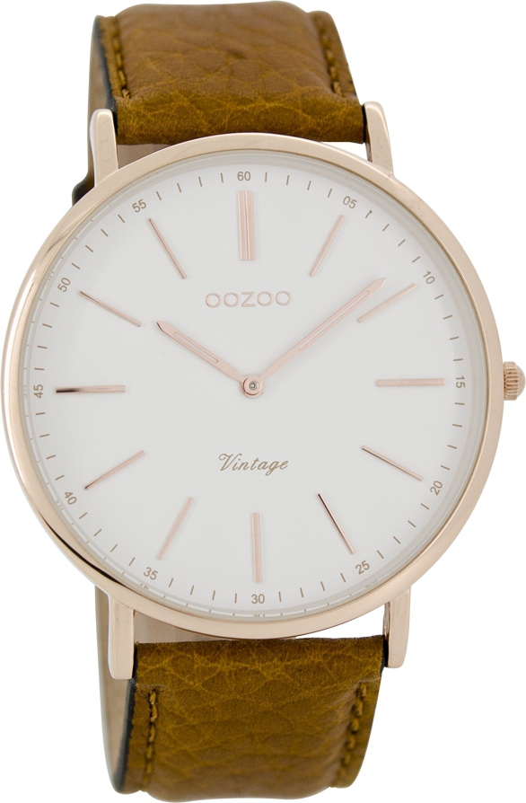 Oozoo Timepieces Vintage Ultra Slim Brown Leather Strap C7315
