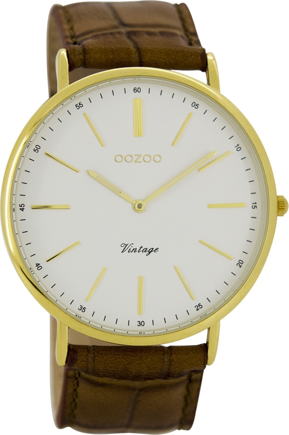 Oozoo Timepieces Vintage Ultra Slim Brown Leather Strap C7316