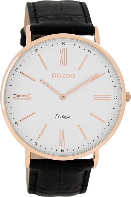 Oozoo Timepieces Vintage Ultra Slim Black Leather Strap C7347