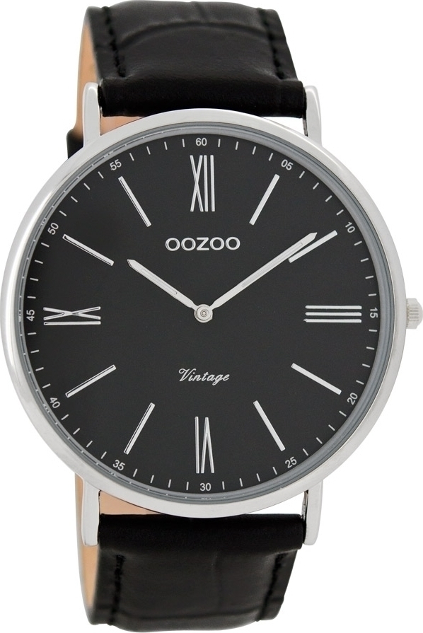OOZOO Timepieces Vintage Black Embossed Leather Strap C7348