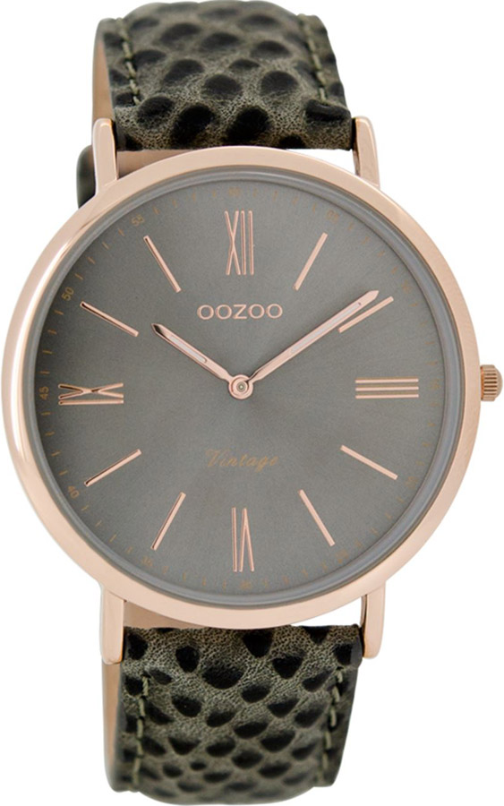 OOZOO Timepieces Vintage Rose Gold Grey Leather Strap C7354