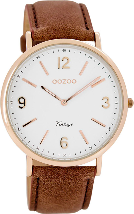 Oozoo Timepieces Vintage Ultra Slim Brown Leather Strap C7362