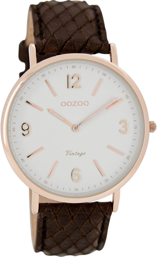 OOZOO Timepieces Vintage Rose Gold Brown Leather Strap C7367
