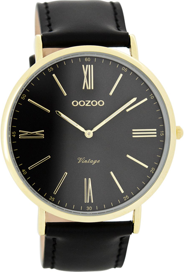 OOZOO Timepieces Vintage Gold Black Leather Strap C7704