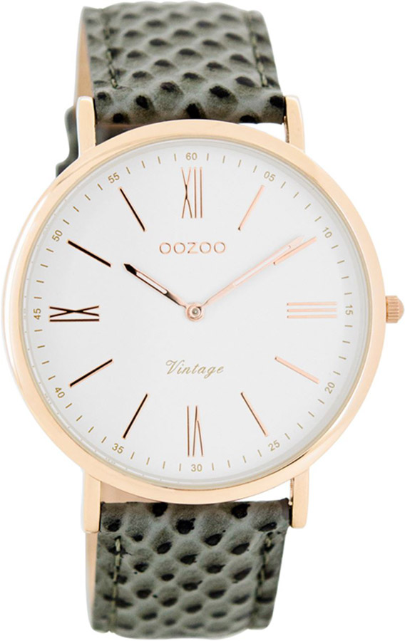 OOZOO Timepieces Vintage Rose Gold Grey Leather Strap C7705