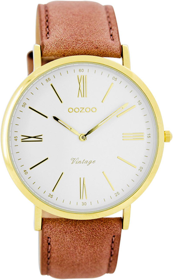OOZOO Timepieces Vintage Gold Brown Leather Strap C7706