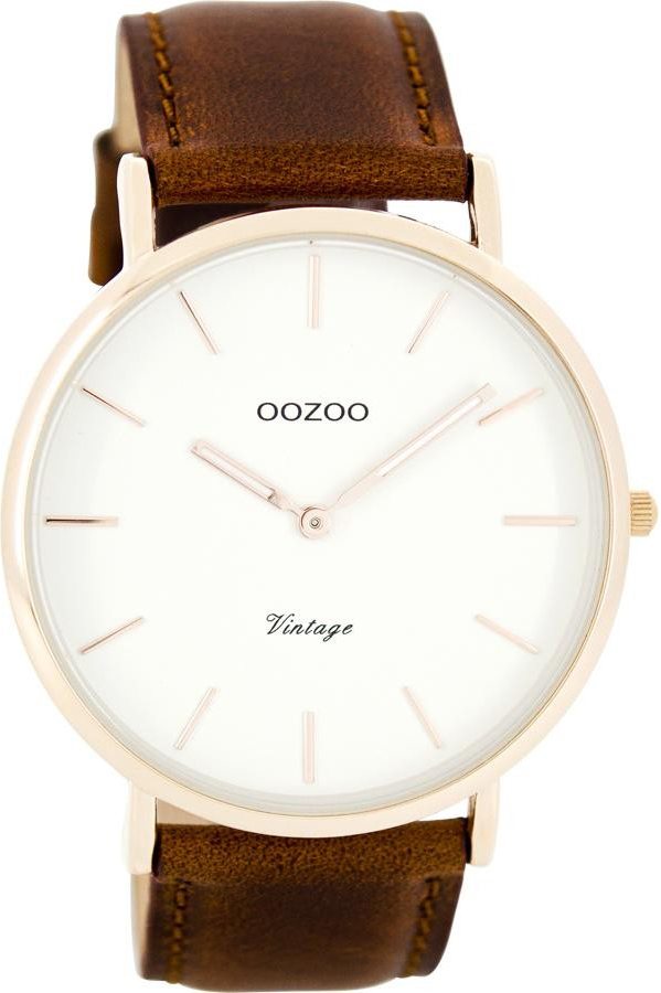 OOZOO Timepieces Vintage Rose Gold Brown Leather Strap C7756