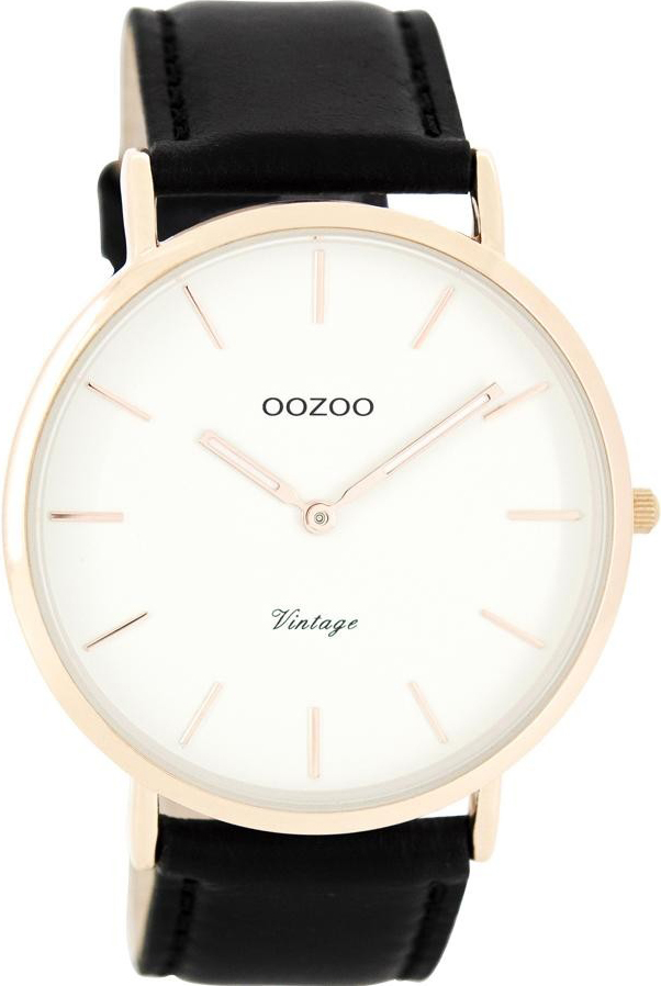 OOZOO Timepieces Vintage Rose Gold Black Leather Strap C7757